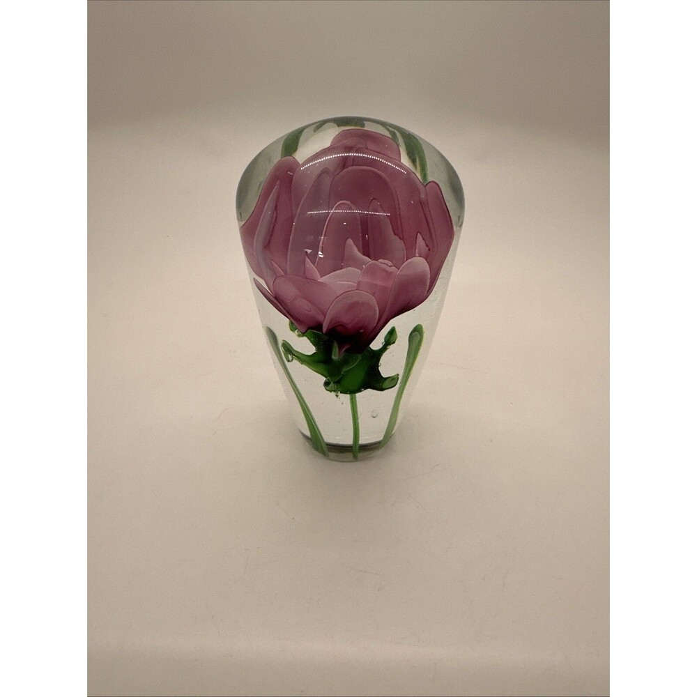 Dynasty Gallery 86113 Glass Long Stem Paperweight 4.5 Inches Tall Pink Rose